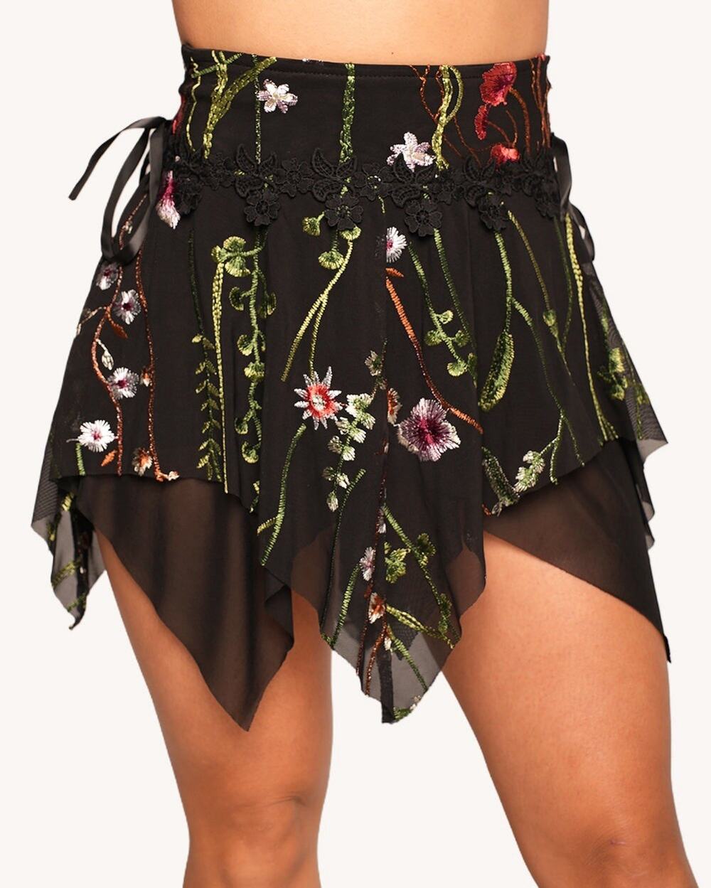 NWT IHeartRAVES LACE FLOWERFIELDS STRETCH RUFFLE SKIRT New Festival Floral 3X